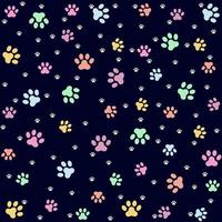 Cat or Dog Footprints Vector Seamless Pattern on Dark Background.