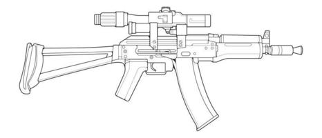 estilo de arte de línea de armas de fuego, arma de fuego, ilustración de arma, línea vectorial, ilustración de arma, arma moderna, concepto militar, arte de línea de pistola para entrenamiento vector