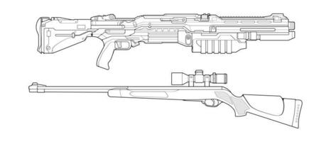 conjunto de estilo de arte de línea de armas de fuego, arma de tiro, ilustración de arma, línea vectorial, ilustración de arma, arma moderna, concepto militar, arte de línea de pistola para entrenamiento vector