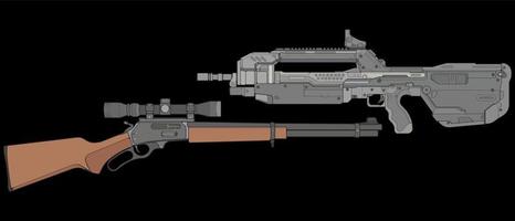 conjunto de armas de fuego de estilo vectorial, arma de fuego, ilustración de arma, línea vectorial, ilustración de arma, arma moderna, concepto militar, pistola para entrenamiento vector