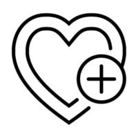 icono de vector de arte de línea en forma de corazón con signo más o símbolos favoritos para sitios web de aplicaciones