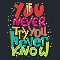 if you never try you never know, Hand-drawn lettering beautiful Quote Typography, inspirational Vector lettering for t-shirt design, printing, postcard,