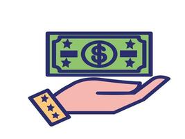 Bill Money Dollar Filled Icon with hand vector