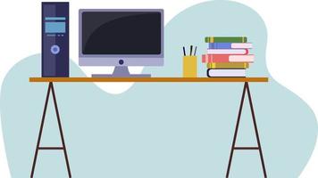 modern office desk , vector graphic flat illustration, workspace for employee, space for studying