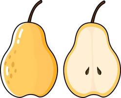 vector graphic illustration, pear fruit doodle style, cartoon style, slice pear