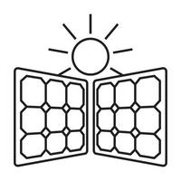 Line art vector icon a two solar panel with sun for apps or websites