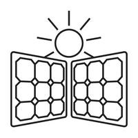 Line art vector icon a two solar panel with sun for apps or websites