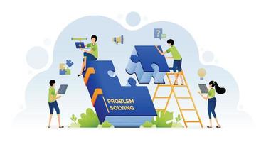 Illustration of people learn to find solutions to problems by teamwork and collaboration with education and learning. Design can be for landing page website poster banner mobile apps web social media vector