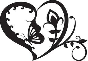 Retro floral heart Butterfly doodle elements. vector