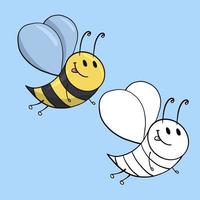 Set of picture, cute little bee character, bee smiles, vector illustration in cartoon style on a colored background