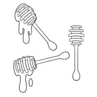 Monochrome Set of pictures, clean wooden spoon for honey, thick honey, vector illustration in cartoon style on a white background