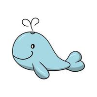 Cute character Big light blue whale, sea life, vector illustration in cartoon style on white background