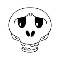 Monochrome picture, Sad Skull, Cute cartoon skull for a holiday, vector illustration in cartoon style on a white background