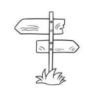 imagen monocromática, poste de madera con punteros, punteros desgastados sobre la hierba, ilustración vectorial en estilo de dibujos animados sobre un fondo blanco vector