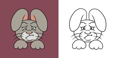 Horizontal Set of pictures, angry gray rabbit, disgruntled hare, vector illustration in cartoon style for coloring book