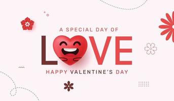 Love lettering with realistic heart. Happy Valentines day text illustration, Typography design for greeting card, banner, poster vector