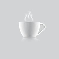 White realistic coffee cup with smoke isolated on white background vector