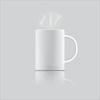White ceramic mug. Realistic vector cup on isolated transparent background.