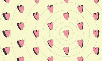 Retro yellow background with hearts and circles. vector