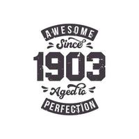 Born in 1903 Awesome Retro Vintage Birthday, Awesome since 1903 Aged to Perfection vector