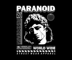 paranoid letter aesthetic graphic design for creative clothing, for streetwear and urban style t-shirts design, hoodies, etc.