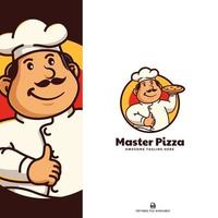 plantilla de logotipo de mascota de chef de pizza vector