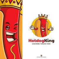 logotipo de dibujos animados de la mascota del rey hotdog vector