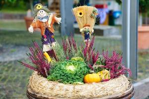 autumnal decoration with the fruits and vegetables of the region. traditional photo