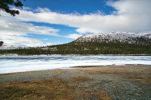 icy lake at a rest area in norway photo