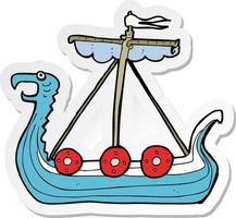 sticker of a cartoon viking ship vector