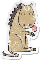 distressed sticker of a quirky hand drawn cartoon horse vector