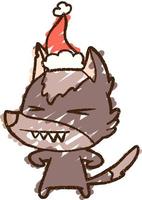 dibujo de tiza de lobo de navidad vector