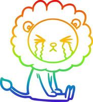 rainbow gradient line drawing cartoon crying lion vector