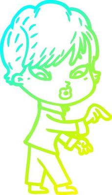 cold gradient line drawing cartoon woman