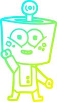 cold gradient line drawing happy cartoon robot waving hello vector
