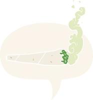 cartoon marijuiana joint and speech bubble in retro style vector