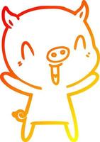 warm gradient line drawing happy cartoon pig vector