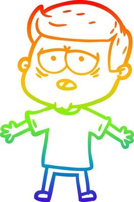 rainbow gradient line drawing cartoon tired man