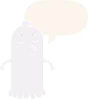 cartoon ghost and speech bubble in retro style vector