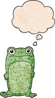 cartoon staring frog and thought bubble in grunge texture pattern style vector