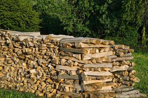 stacked wood shavings in a meadow. finished to supply carmine and kiln. photo