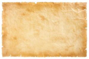 old parchment paper sheet vintage aged or texture isolated on white background photo