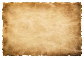 old parchment paper sheet vintage aged or texture isolated on white background photo