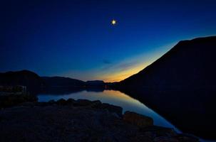 Fishing vacation in Selje Norway. the blue hour on the fjord. photo