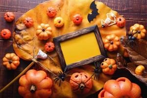 Happy Halloween decoration concept and frame top view with copy space photo