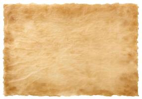 old parchment paper sheet vintage aged or texture isolated on white background photo