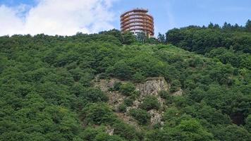 Cloef at the Saar loop, observation tower with view of the Saar. Landscape panorama. photo