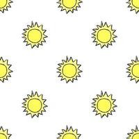 Doodle vector illustration with sun. Seamless space pattern. Cosmos background.