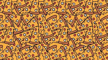 Horizontal seamless pizza pattern. Colored pizza background. Doodle vector pizza illustration