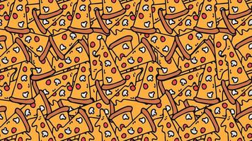 Horizontal seamless pizza pattern. Colored pizza background. Doodle vector pizza illustration